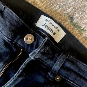 Skinny black low rise Reformation boot cut jeans